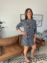 Load image into Gallery viewer, Aryeh Ruffle Neck Black & White Shift Dress