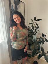 Load image into Gallery viewer, Sheer Red Rose Ruching Blouse