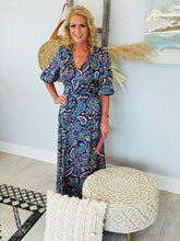 Load image into Gallery viewer, The Sacha Navy Paisley Wrap Maxi Dress