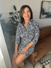 Load image into Gallery viewer, Aryeh Ruffle Neck Black & White Shift Dress