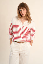 Load image into Gallery viewer, Boats Ahoy White & Red Stripe Sweater
