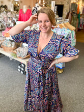 Load image into Gallery viewer, The Sacha Navy Paisley Wrap Maxi Dress