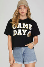 Load image into Gallery viewer, Black Game Day Football Patch T Shirt