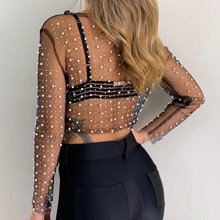 Load image into Gallery viewer, Pearl Rhinestone Pearl Mesh Top