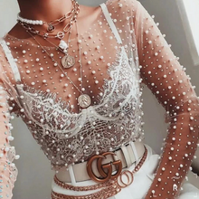 Load image into Gallery viewer, Pearl Rhinestone Pearl Mesh Top