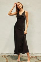 Load image into Gallery viewer, Twist & Shout Black Satin Dress