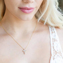 Load image into Gallery viewer, Shell Pave Cross Necklace