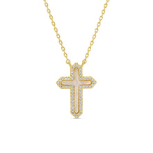 Load image into Gallery viewer, Shell Pave Cross Necklace