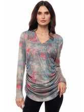 Load image into Gallery viewer, Sheer Red Rose Ruching Blouse