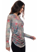 Load image into Gallery viewer, Sheer Red Rose Ruching Blouse