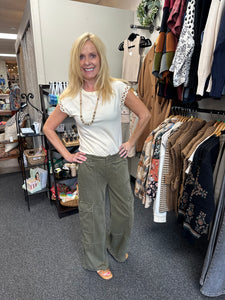 Olive Mid Rise Cargo Lounge Pant
