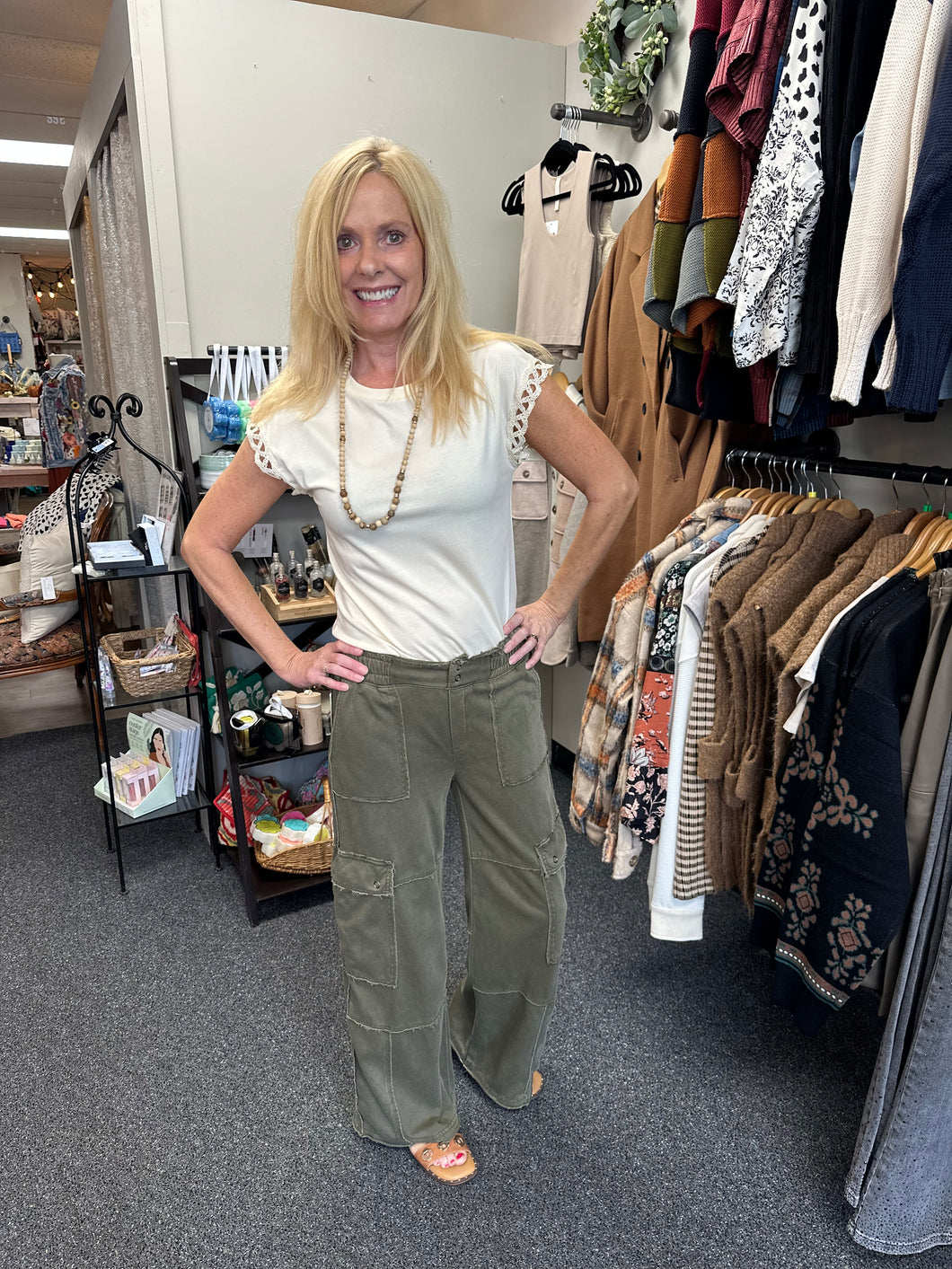 Olive Mid Rise Cargo Lounge Pant