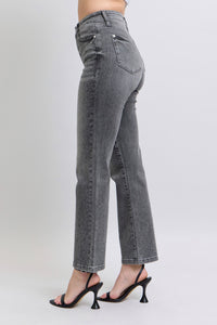 Judy Blue Rhinestone HW Straight Grey Jeans
