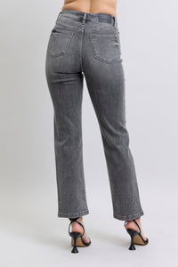 Judy Blue Rhinestone HW Straight Grey Jeans