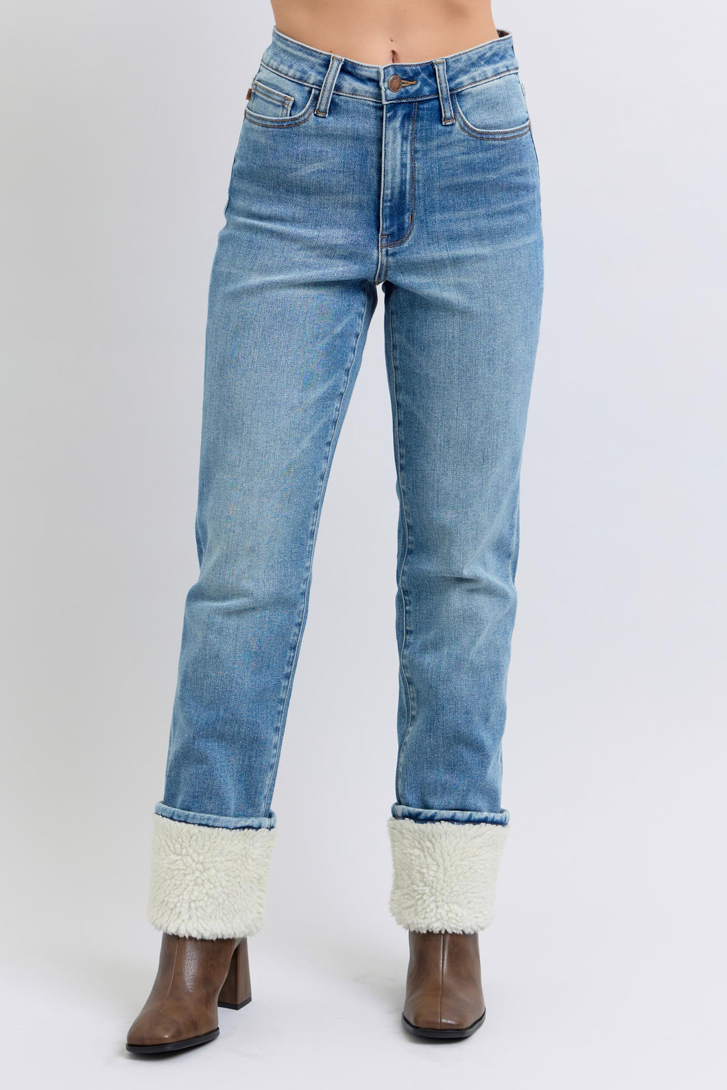Judy Blue Sherpa Cuffed Denim HW Jeans