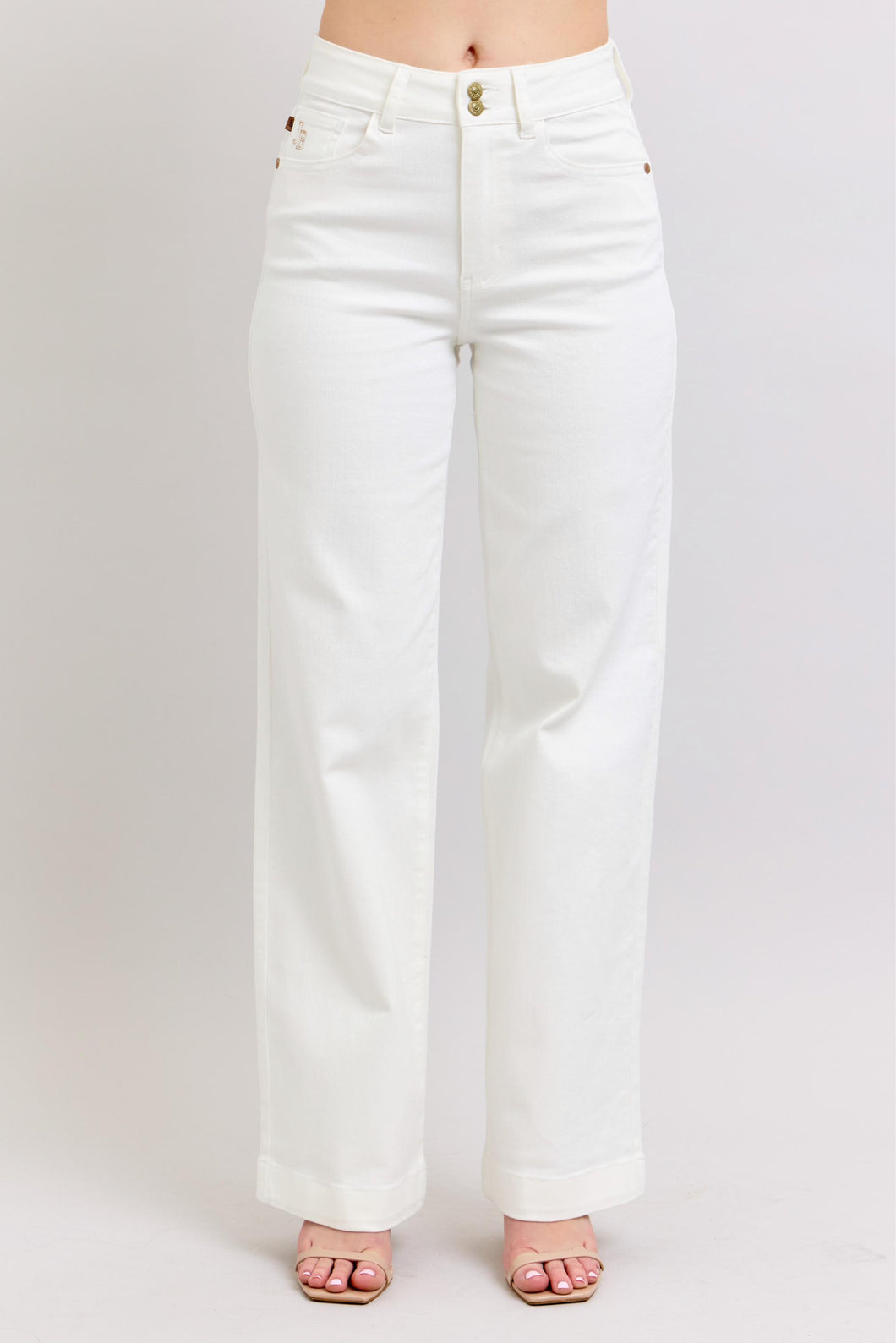Judy Blue White HW Wide Bottom Jeans