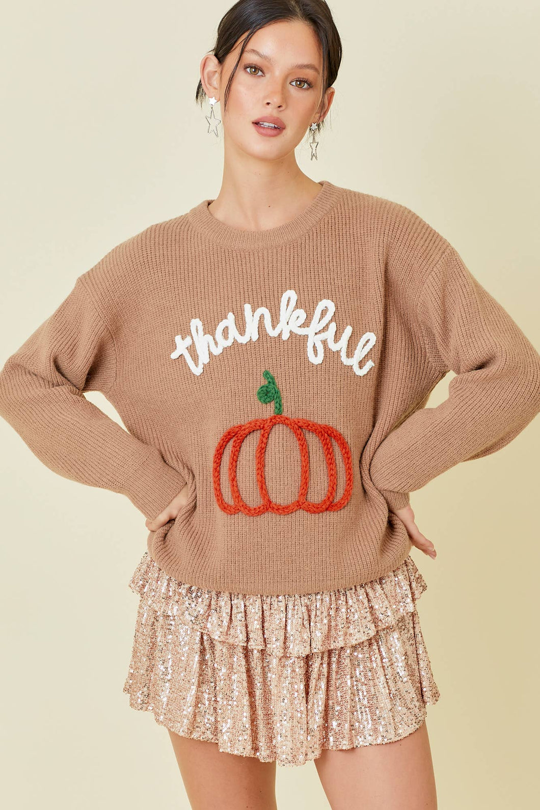 Thankful Pumpkin 3D Embroidered Sweater