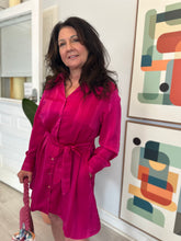 Load image into Gallery viewer, Magenta Belted Satin Dress
