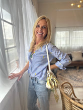 Load image into Gallery viewer, Lemon Squeeze Blue Stripe Button up
