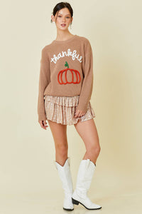 Thankful Pumpkin 3D Embroidered Sweater