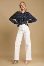 Load image into Gallery viewer, Navy Nights Velvet Metallic Button Down
