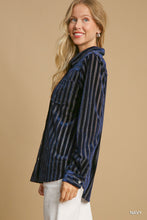 Load image into Gallery viewer, Navy Nights Velvet Metallic Button Down
