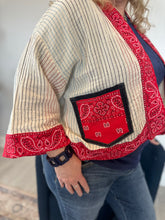 Load image into Gallery viewer, Rosie Red Bandana OS Upcycled Cardigan
