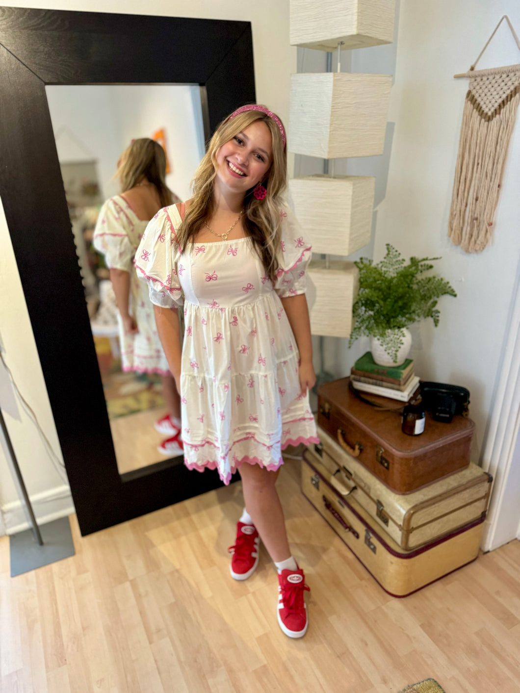 Tiered Bow Print Ric Rac Dress