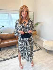 Black & Grey V Neck Maxi Dress