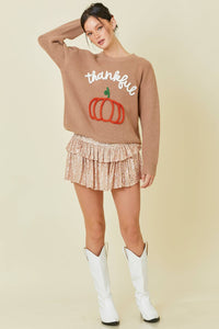 Thankful Pumpkin 3D Embroidered Sweater