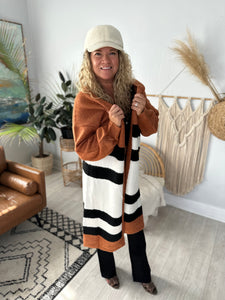 Rust Color Block Duster Cardigan