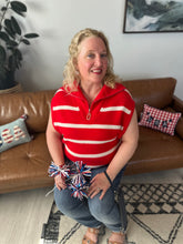 Load image into Gallery viewer, Red, White &amp; Stripes Quarter Zip Pullover
