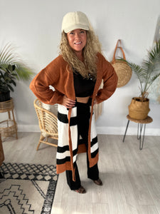 Rust Color Block Duster Cardigan