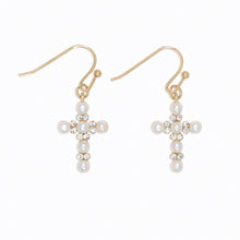 Load image into Gallery viewer, Cross with Pearls Earrings
