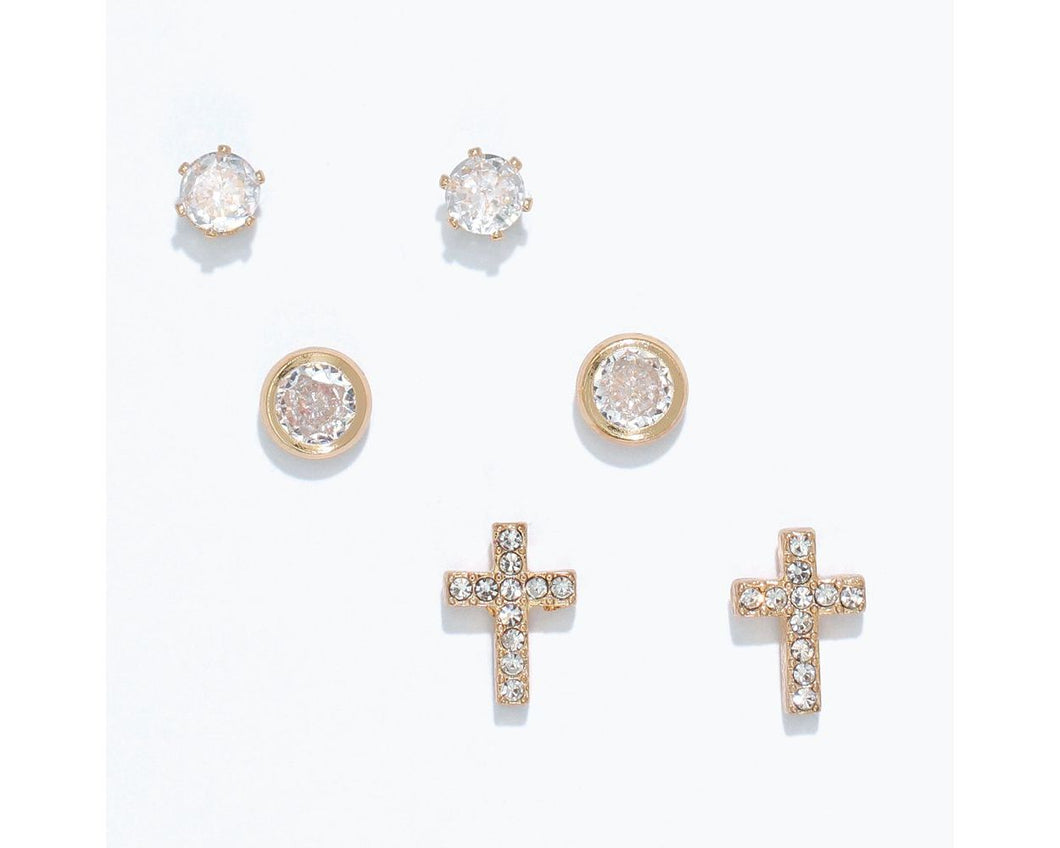 Gold & Sparkle Stud Trio