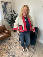 Load image into Gallery viewer, Rosie Red Bandana OS Upcycled Cardigan
