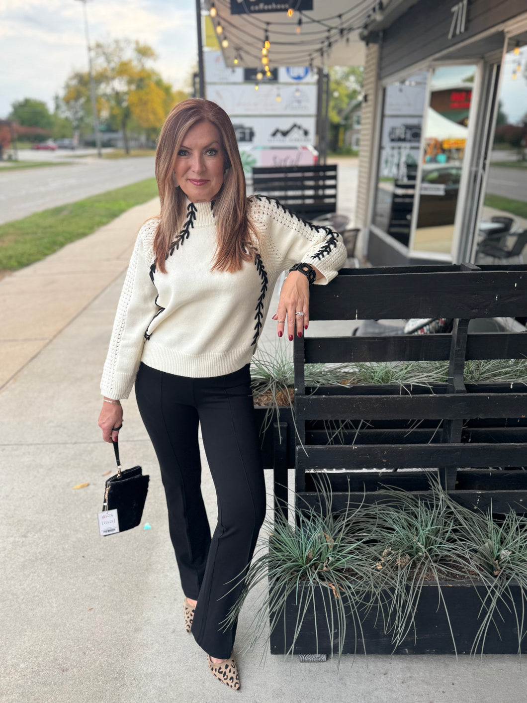 Sweet Stitches Ivory & Black Sweater