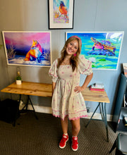 Load image into Gallery viewer, Tiered Bow Print Ric Rac Dress
