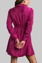 Load image into Gallery viewer, Magenta Belted Satin Dress
