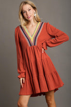 Load image into Gallery viewer, Rust Embroidery Knit Dress
