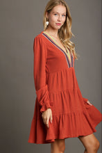 Load image into Gallery viewer, Rust Embroidery Knit Dress
