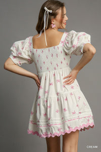 Tiered Bow Print Ric Rac Dress