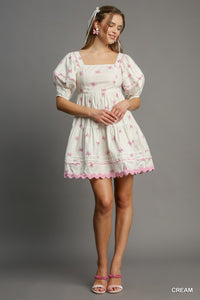 Tiered Bow Print Ric Rac Dress