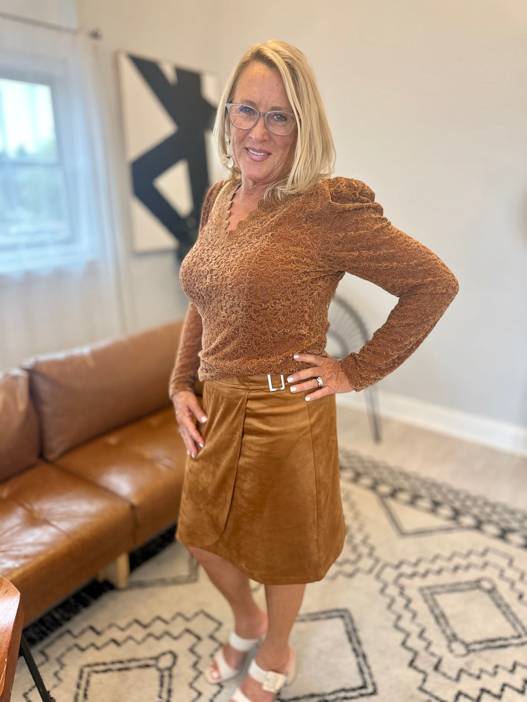 Camel Suede Overlap Skirt
