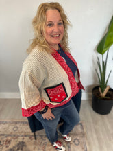 Load image into Gallery viewer, Rosie Red Bandana OS Upcycled Cardigan
