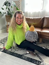 Load image into Gallery viewer, Neon Green Cable Knit Turtle Neck Sweater
