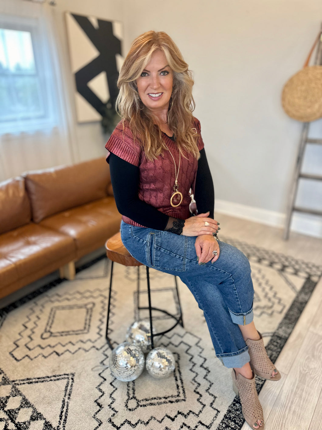 Stop & Stare Metallic Burgundy Sweater Vest