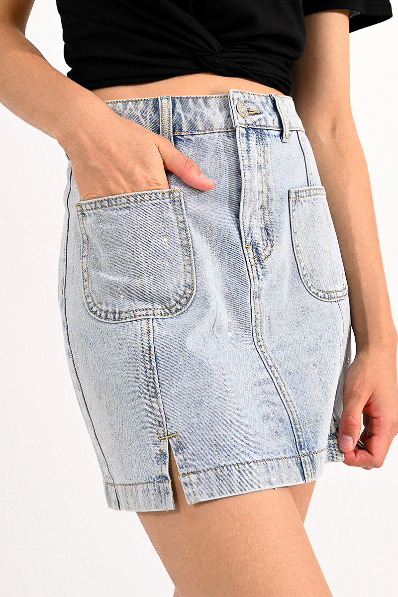 The Mai Denim Bedazzled Skirt