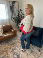 Load image into Gallery viewer, Rosie Red Bandana OS Upcycled Cardigan
