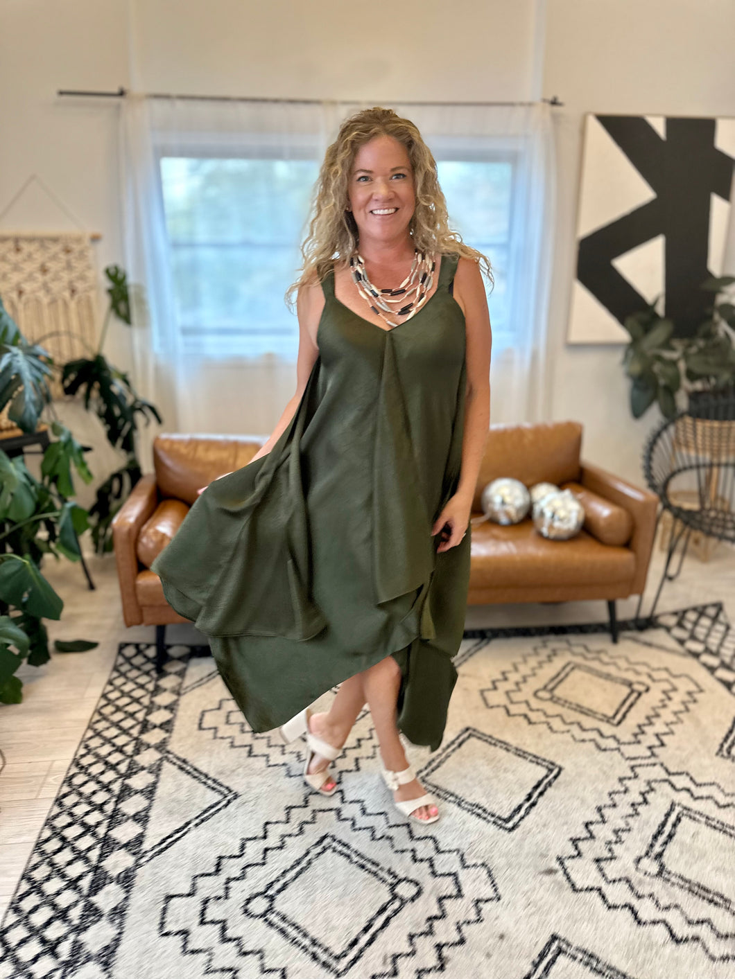 The Nina Handkerchief Dark Olive Dress